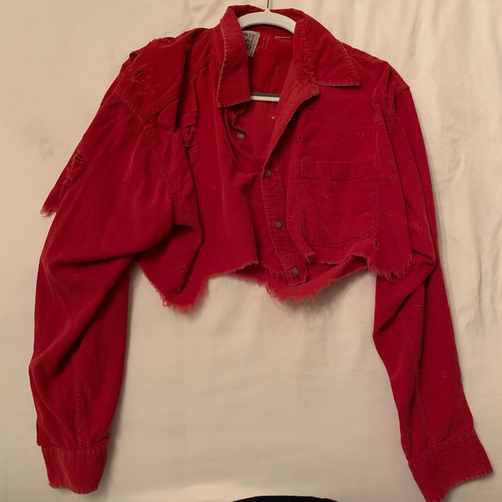 Red long sleeve distressed crop top. NWOT